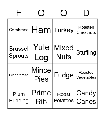 Holiday Food Bingo Card