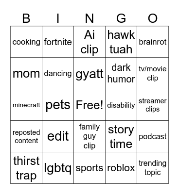 tiktok bingo Card
