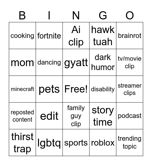 tiktok bingo Card