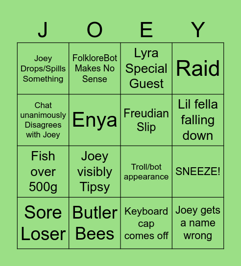 JoeyAwards2024 Bingo Card