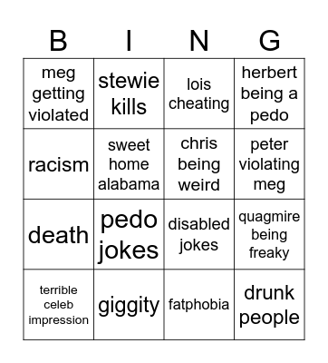 FAMILY GUY BINGO Card