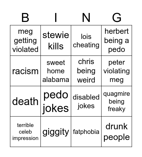 FAMILY GUY BINGO Card