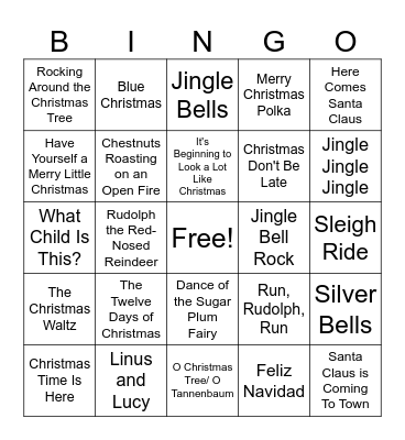 Winter Holiday Songs Bingo Card