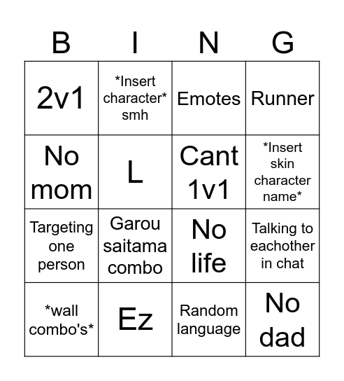 TSB Bingo Card