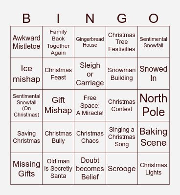 Generic Christmas Movie Bingo Card Bingo Card