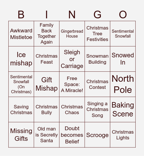 Generic Christmas Movie Bingo Card Bingo Card