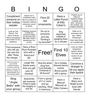 Holiday Cheer Pub Crawl 2 Bingo Card