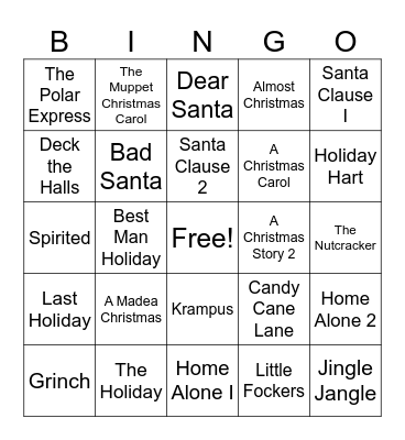 Chambliss Christmas Movie Bingo Card