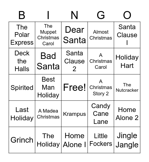 Chambliss Christmas Movie Bingo Card