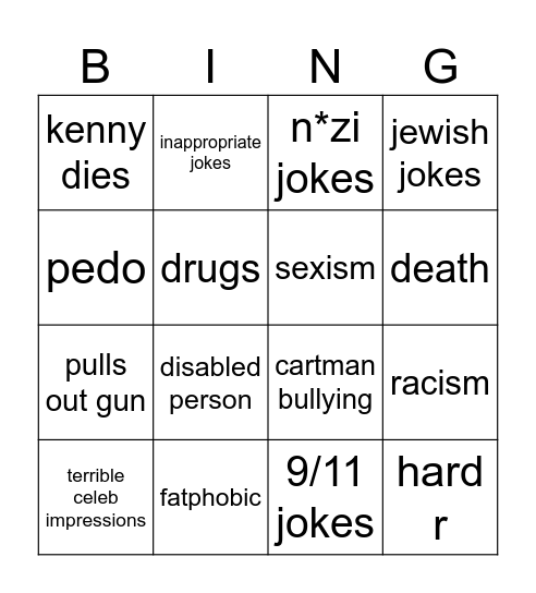 south park bingo Card