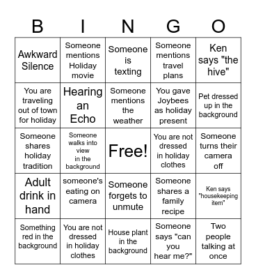 Joybees Holiday Bingo Card