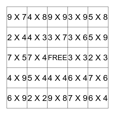 Multiplication Bingo Card