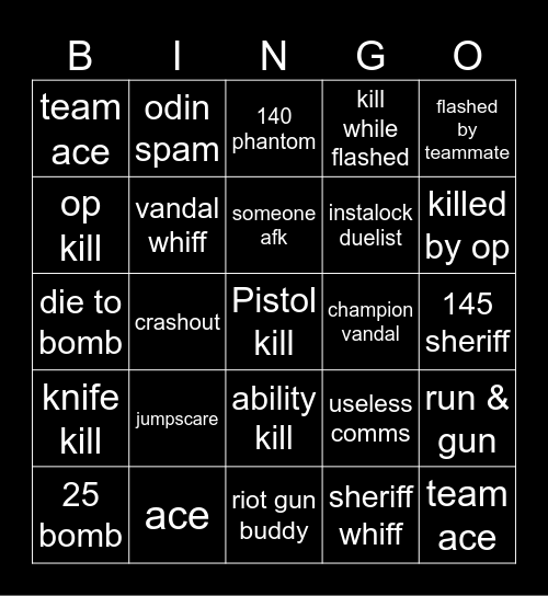 Val Or Ant Bingo Card