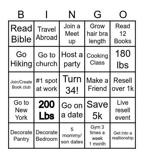 2025 Vision Board Bingo Card