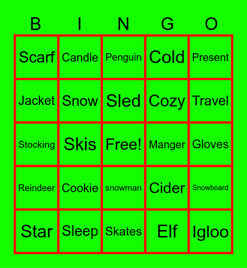 Winter Break Bingo Card