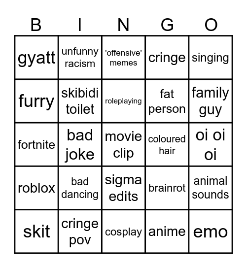 cringe bingo Card