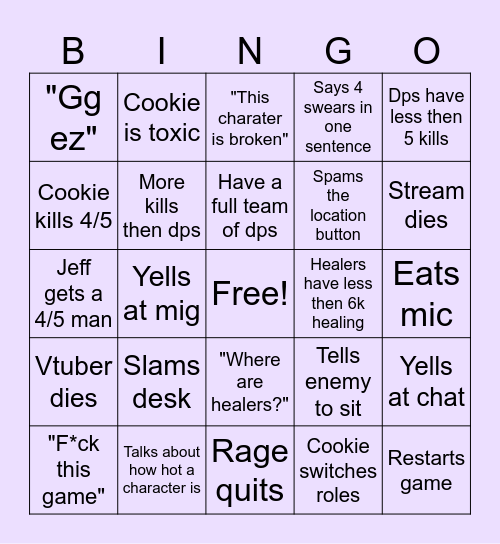 Rivels bingo Card