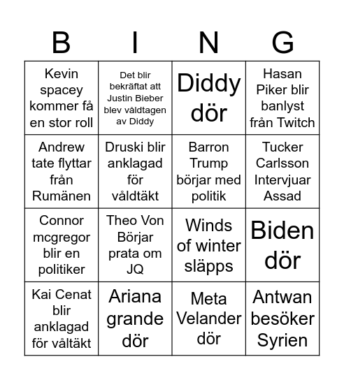Populära personer Jasmin Bingo Card
