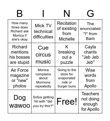 Tucson Family Christmas Bingo Card
