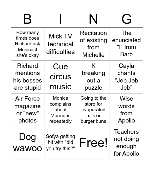 Tucson Family Christmas Bingo Card