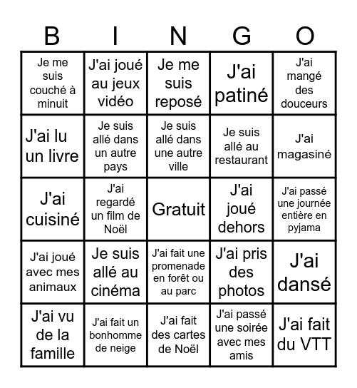 Mes vacances Bingo Card