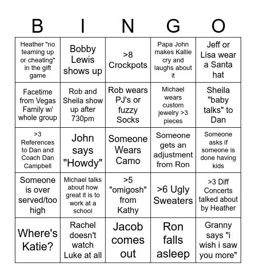 The Christmas Party Bingo Bonanza Bingo Card