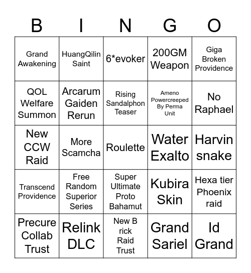 GBF Bingo Card