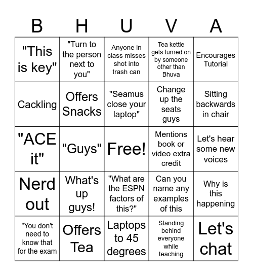 Bhuva Bingo Card