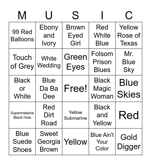 Music Bingo Card