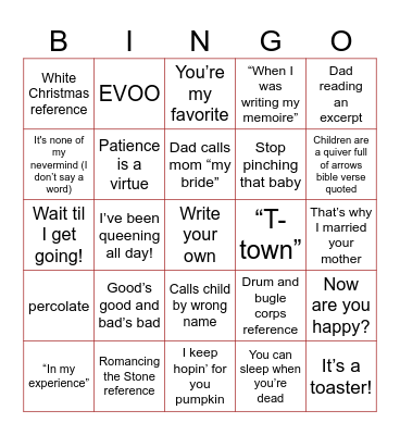 Mom & Dad’s 50th Anniversary Bingo Card