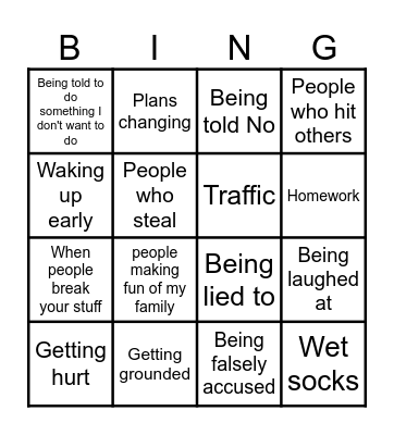 Anger Bingo Card