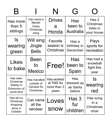 Christmas Bingo Card