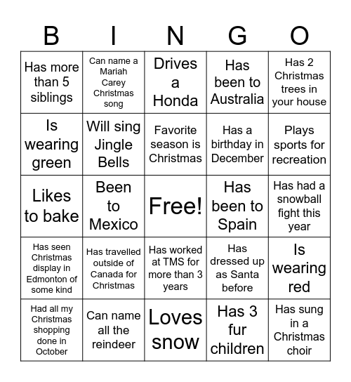 Christmas Bingo Card