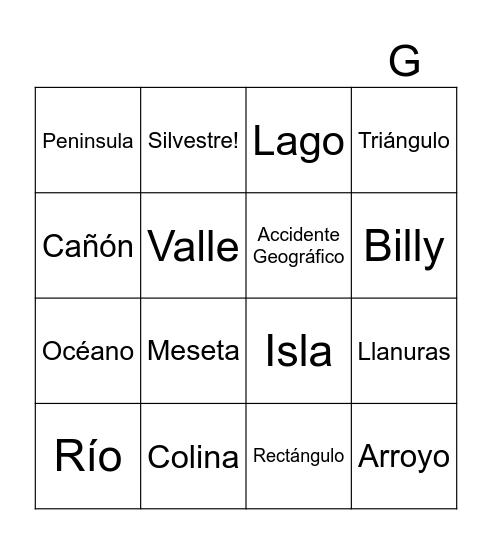 BINGO de Accidentes Geográficos Bingo Card