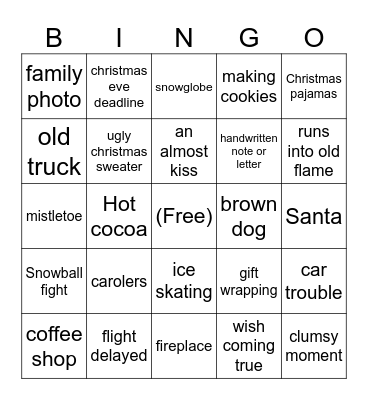 Hallmark Christmas Movie Bingo Card