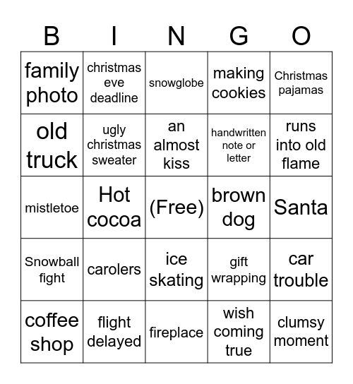 Hallmark Christmas Movie Bingo Card