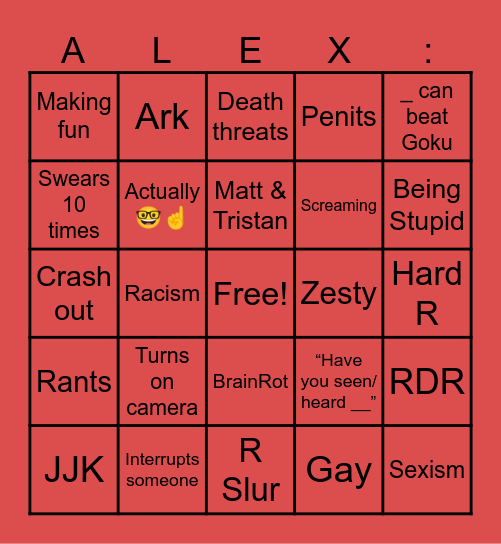 Alex Bingo Card