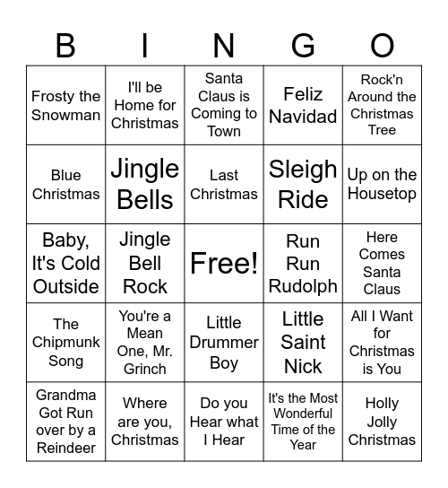 Christmas Music Bingo Card