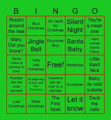 Christmas Songs Bingo Card