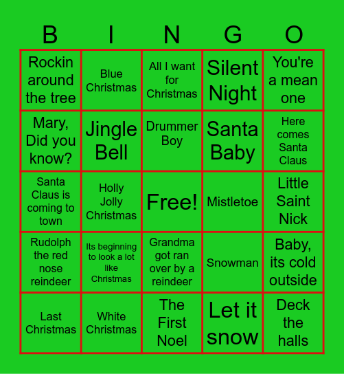 Christmas Songs Bingo Card