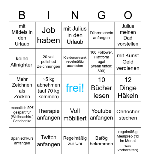 2025 Goals Bingo Card