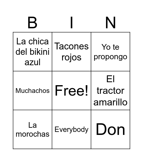 BINGO CANCIONES Bingo Card