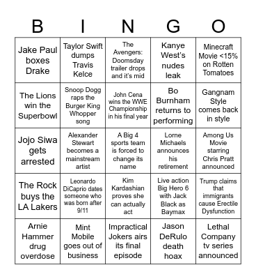Kyle’s 2025 Bingo Card Bingo Card