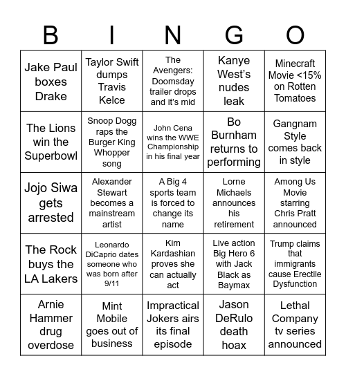Kyle’s 2025 Bingo Card Bingo Card