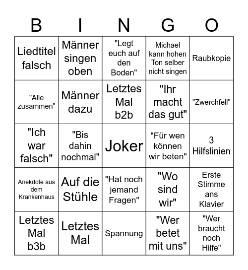 Jugendchor Bingo Card