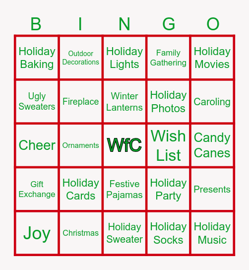 Holiday Bingo Card