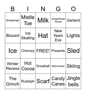 Winter Holidays Bingo Card