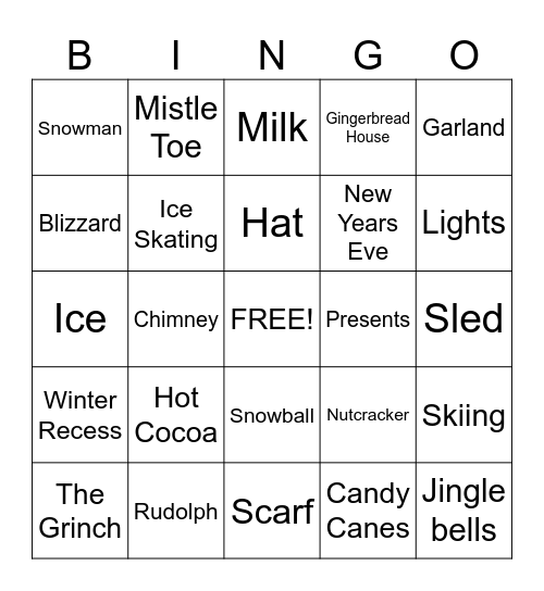 Winter Holidays Bingo Card