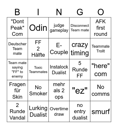 Valorant Bingo Card