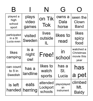Lif Reunion Bingo Card